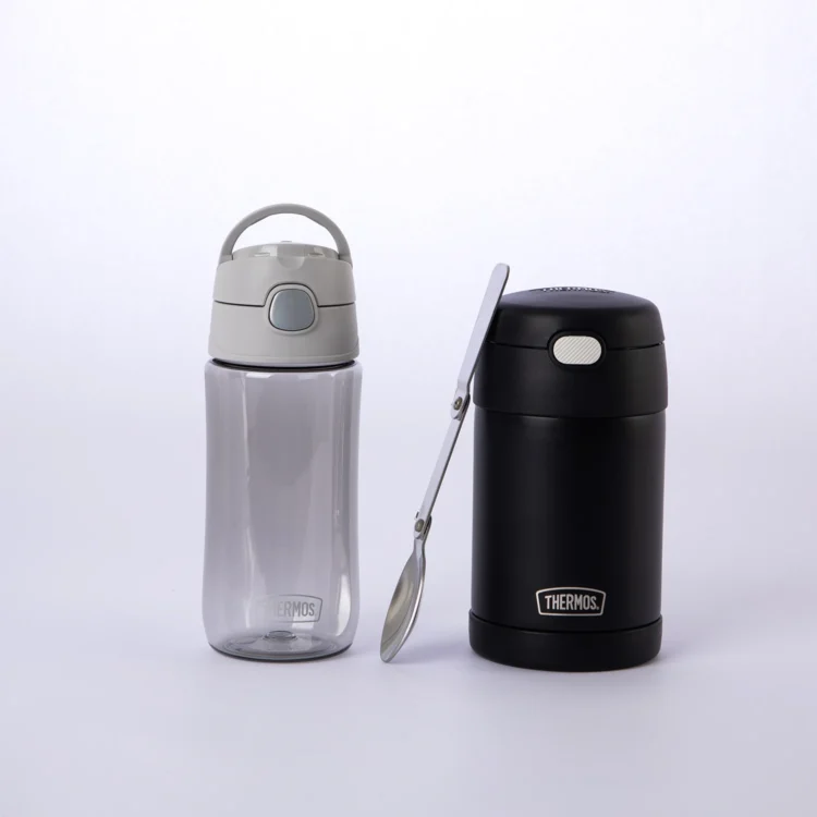 Combo Contenedor de Comida 470ml Negro + Botella Tritan 470ml Thermos Gris
